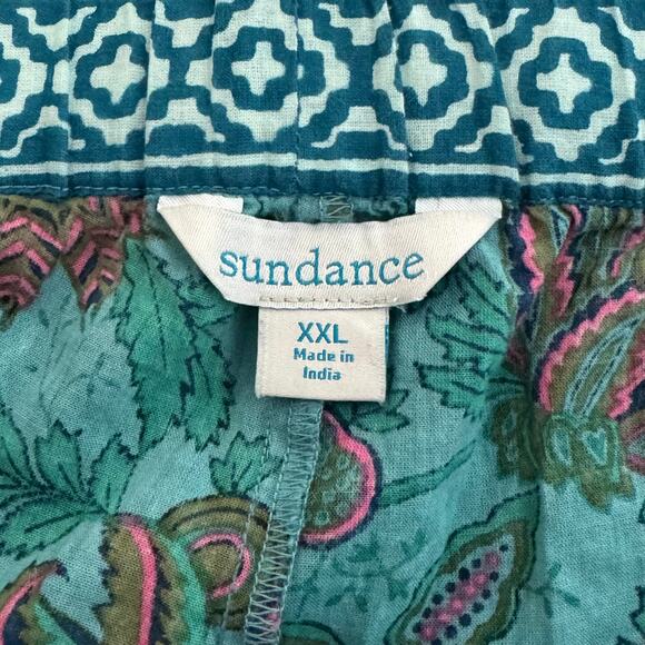 Sundance Leia Boho Indian Teal Floral Cropped Cotton Pull On Pants Size XXL - Picture 4 of 5